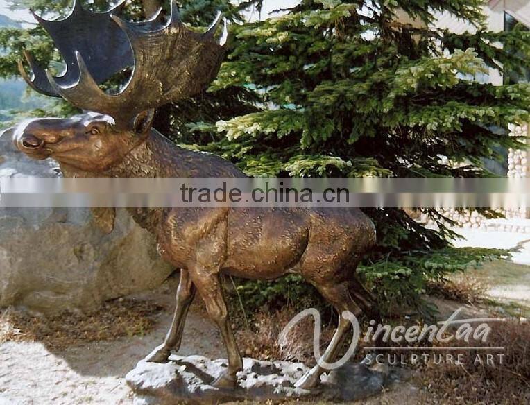 Art Garden Decor Life Size Bronze Casting Bull Moose Statue for Large Garden Decoration