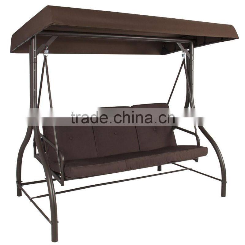 Customized 3 person brown outdoor swing chair indoor hanging chair with cushion for hot sale