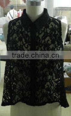New button up black lace tops for women