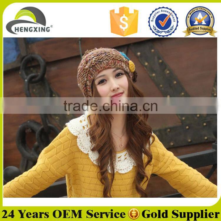 Colorful women hand work knitted hat hot sale custom