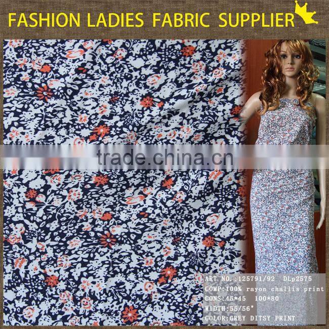 new fashion 100% rayon challis print wholesale 100% rayon print for lady's dress