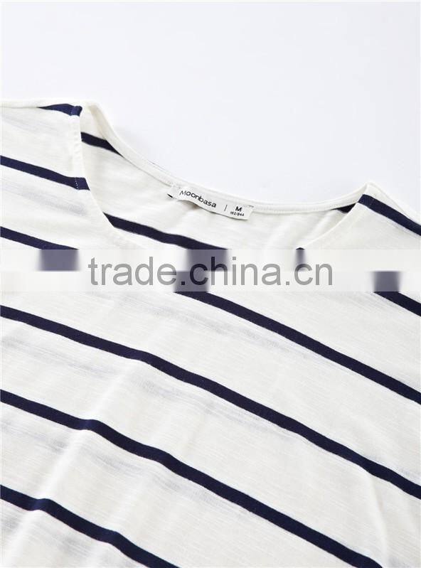 European American style leisure loose knitting minimalism round collar short sleeve stripe T-shirt