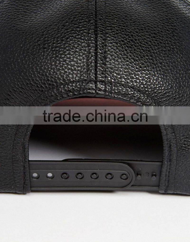guangzhou hat manufacturer custom 6 panel fitted black blank leather chinese hat