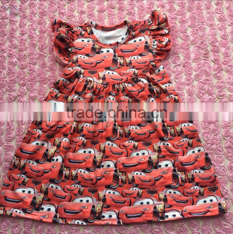 wholesale new designs summer dress small car priting flutter sleeves dress