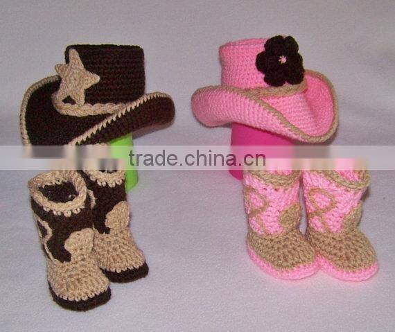 Wholesale Hot Sale Kids Cowboy Clothes Set Crochet Handmade Hats Clothing For Baby