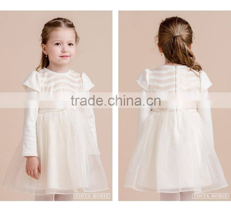 2017 Spring Kid Girls Party Frock Girls Long Sleeve Dress Sweet Stylish Fluffy Dress With Two Layers Mesh