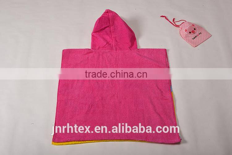 Alibaba Trade Assurance ring spun cotton screen printing velour kids poncho hooded beach towel
