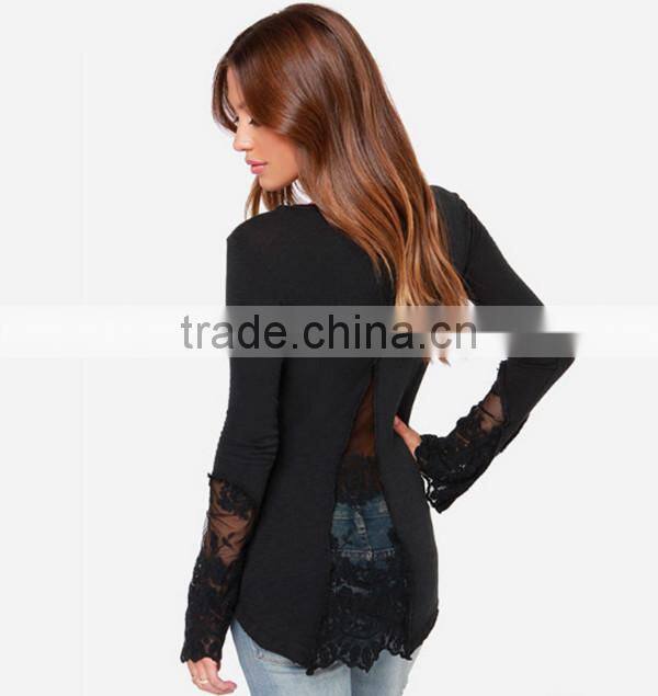 Classical black and white solid Dovetail split Net yarn splicing knitting Slim soft t shirt thin women
