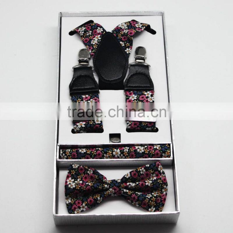 High quality bow tie with hanky and suspenders gift box sets