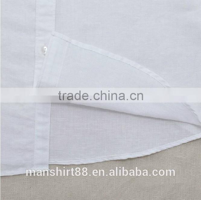 rolled sleeve mandarin collar hemp linen shirt for men