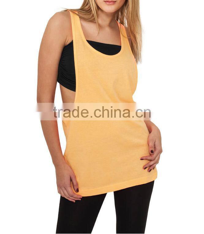 OEM service fashion lady long loose vest top 100%cotton