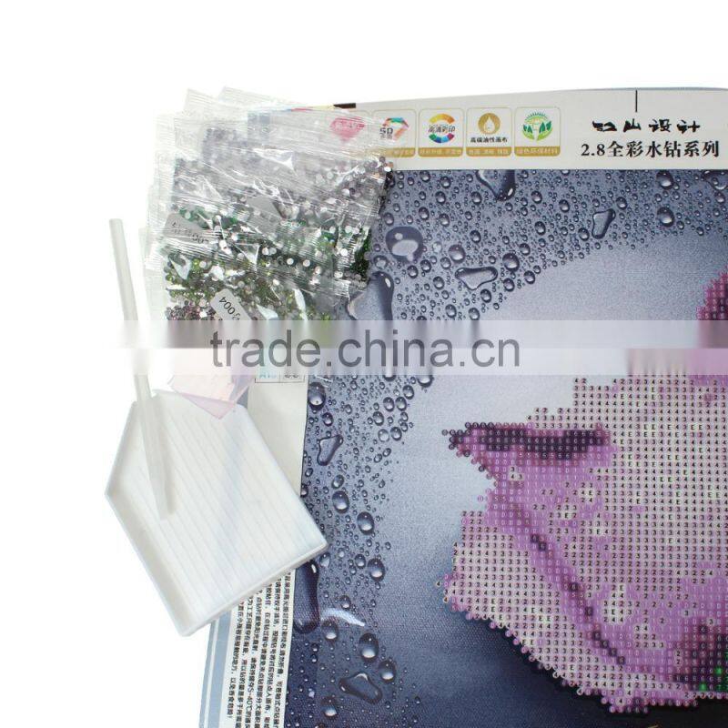 Handmade Purple Flower Pattern Embroidery Diamond &Rhinestone Painting DIY Kit Cross Stitch For Living Room