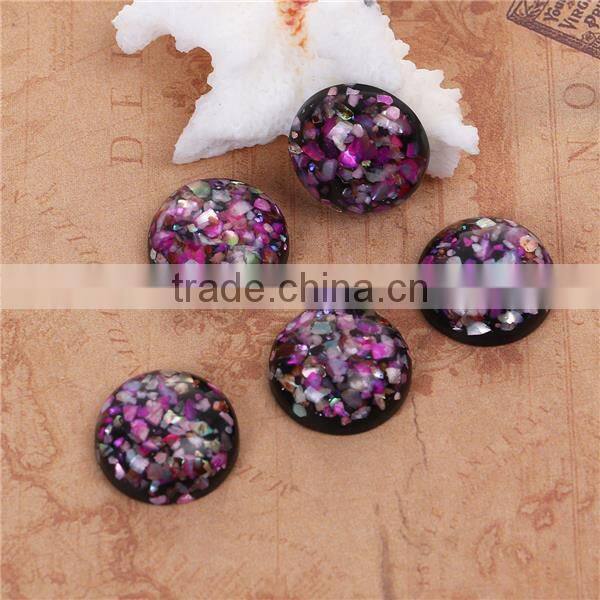 Resin & Shell Mosaic Dome Seals Cabochon Round Fuchsia