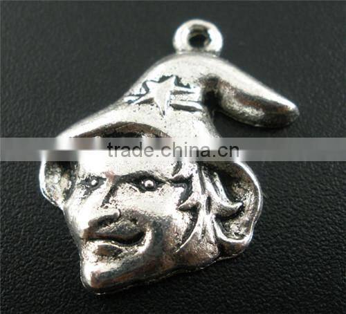 30PCs Antique Silver Halloween Wizard Hat Charms Pendants 16x23mm