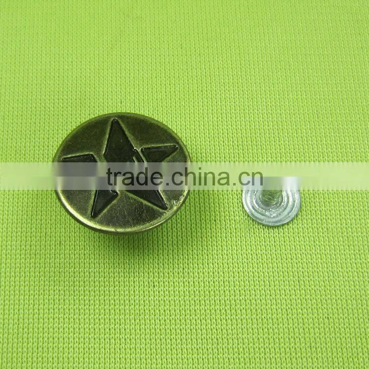 Classic antique shank button 17mm custom logo denim metal tack button for jeans