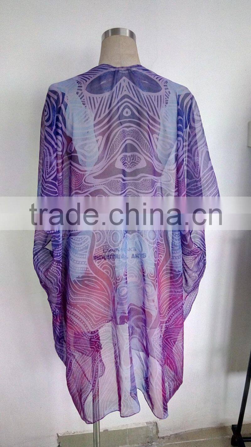 100% polyester Women Printed Beach Boho Kimono/kaftans,Casual Fashion Chiffon Kaftans For Women