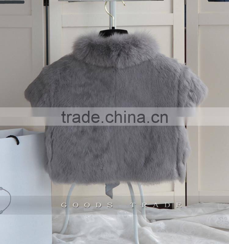 SJ131-01 Rabbit Fur with Fox Trimming Beautiful Bride White Wedding Shawls