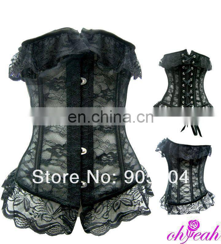 Wholesale women hot boned bondage black zipper corset