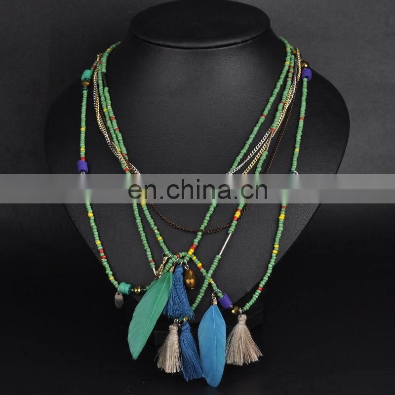 New Fashion Feather Women Necklace Beaded Necklace Chains Jewelry