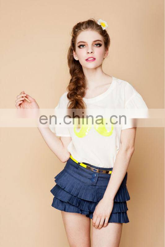 Japanese style characteristic layered ruffles jeans skirt shorts latest designs photos