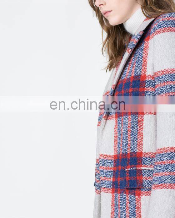 2013Hot sale fashion catchy style light gingham prited midi pattern ladies winter coats