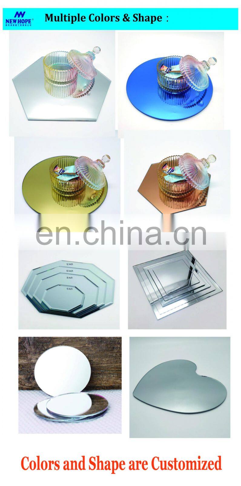 Home Table Decoration 5'' 8'' 10'' 12'' round square pentagon mirror glass candle plates gold color