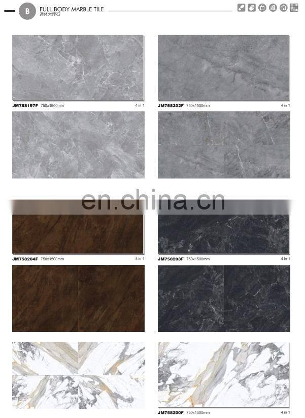 Foshan 750x1500mm big size 12mm thick grey color marble ceramic porcelain tiles for floor and wall