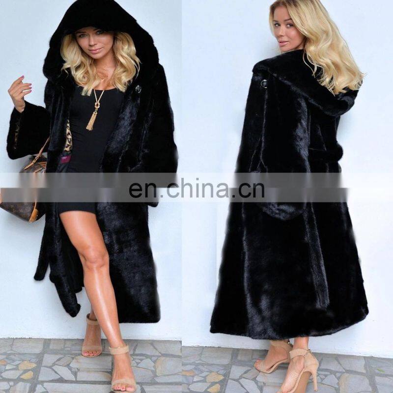 Wholesale faux fur hooded oversized warm fashion new winter long fur collar hooded coat