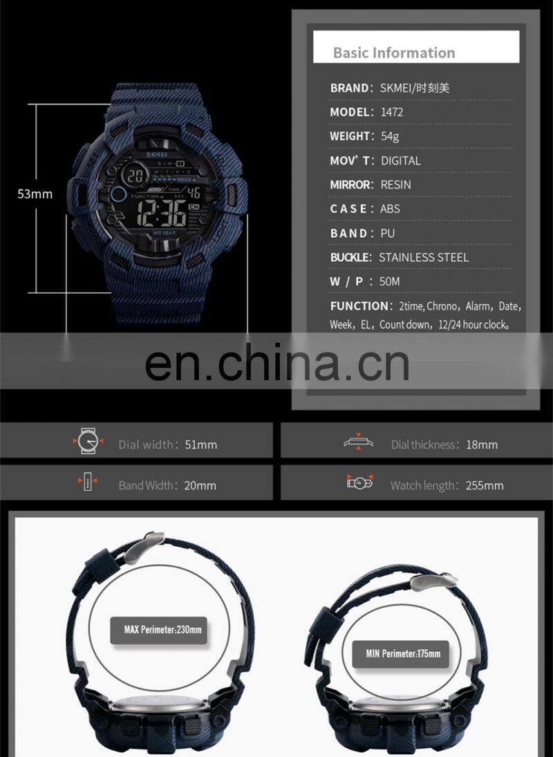 New SKMEI 1472 Men Digital Watch Sport 5ATM Water Resistant Wristwatches Relogio Masculino
