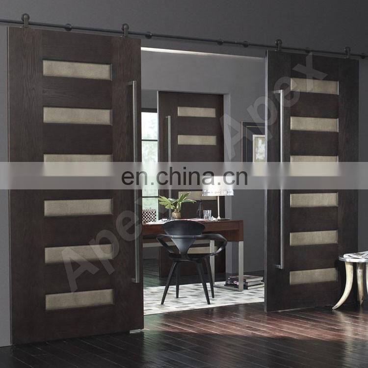 Modern Design Oak solid wood aluminum entry door /exterior door with frosted glass