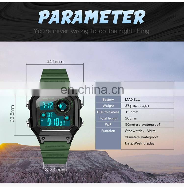 SANDA 418 Latest Men Digital Sport Watches Silicon Watch Band Stopwatch Back Light Time Showed Boys Digital Watch