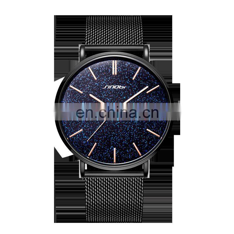 SINOBI 2021 Minimalist Men's Ultra Thin Watches Starry Sky Mens Watch Business Stainless Steel Mesh Belt Quartz Watches  S9828G