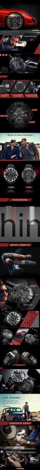 SINOBI Cool Men's Watch Chronograph Wrist Watch Calendar Date Function Watchs Soft Leather Strap S9760G