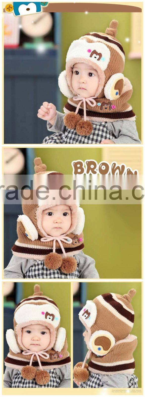 Wholesale Fashion Korea Striped Knitting Baby Winter Hat Scarf Set Beanie