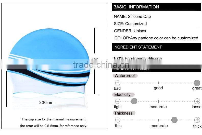 High quality custom colorful nude silicone swim cap For Long Hair