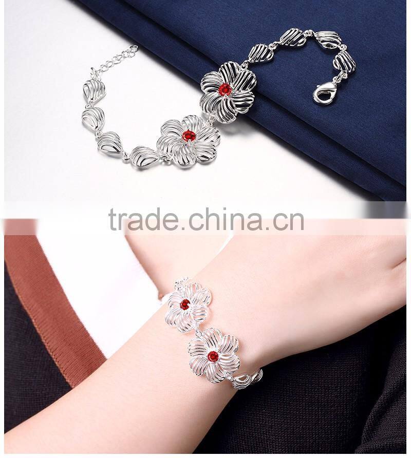Crystal silver plated bracelets ,flower beads bracelets