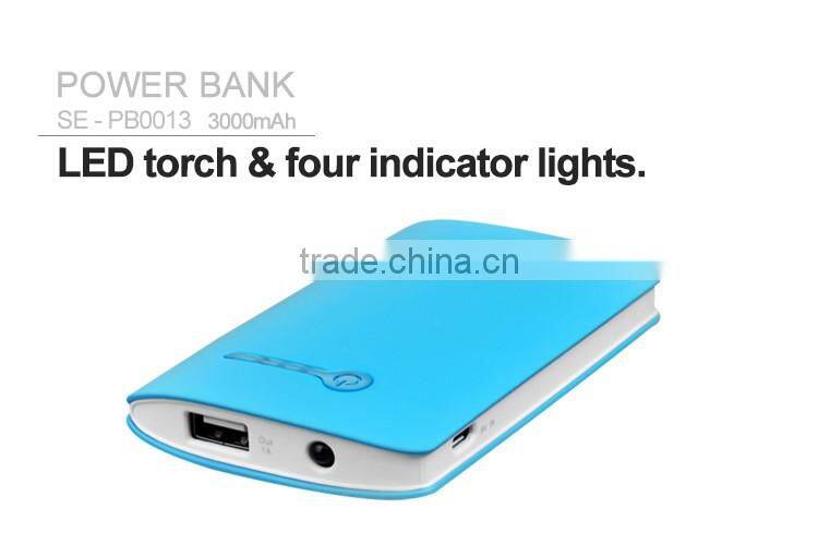 Pocket Power Bank with 3000mAh capacity LED light and 4 indicator lights to fast charging