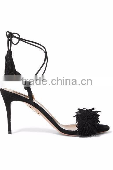 Made in China Footwear High Heel Sandals 2016 Comfortable Suede Fashion Women High Heel Peep Toe Tassel Sandals