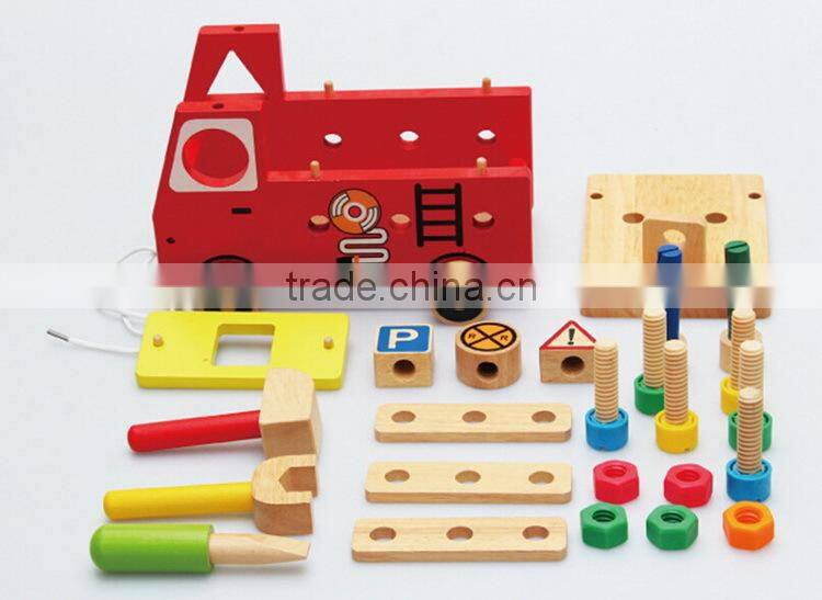 top sale wooden toy fire trucks OEM new design intelligent toy DIY trucks for kids EZ5085
