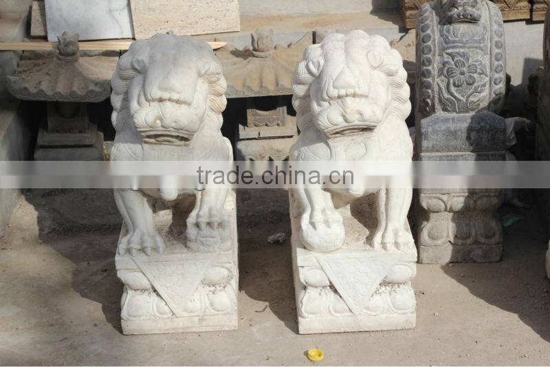 Chinese Antique White Marble Garden Stone Lion