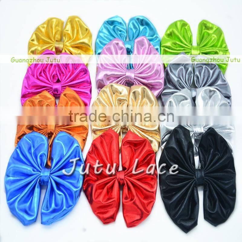 Wholesale DIY craft decorative flowers hair bows -Big Shiny Fabric Golden Bowknots Garment Accessories