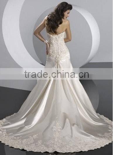 2015 Custom Made Ivory/White Applique Beading Lace Wedding Dress Bridal Gown Wedding Gowns