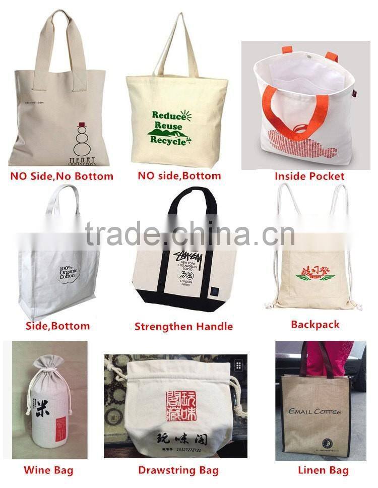 Open top style cotton canvas shopping bags, bottom,no side shape ,with Reinforcement handle
