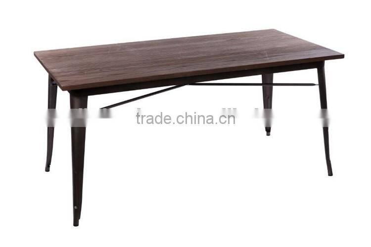 Solid wood top industrial style metal dining tables for sale