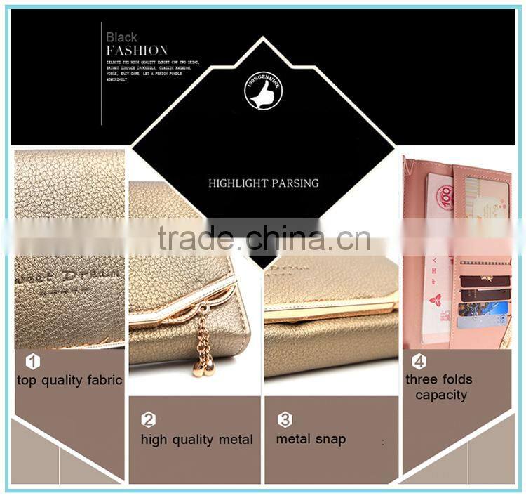 wholesale fashion lady buckle long clutch purse 3 fold wallet card women
