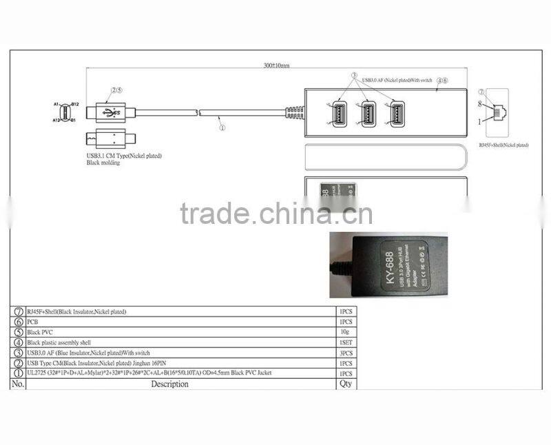 Factory price USB-C Type male to Ethernet and 3.0 USB date converter