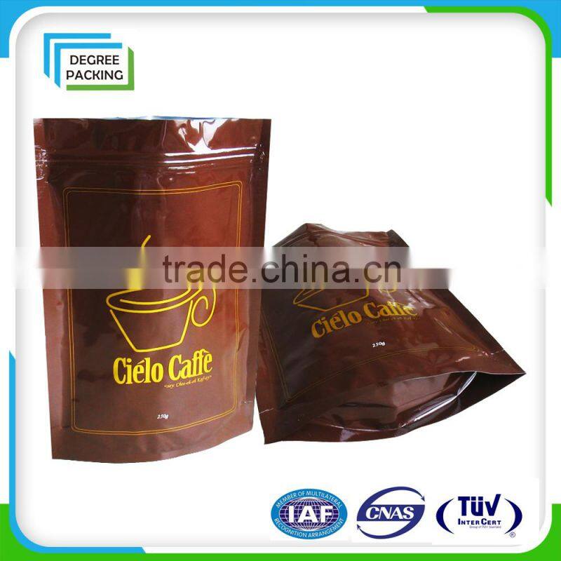 Plastic matt stand up pouch side guesst with degassing valve/coffee bean packaging bag/snack food bag/dried fruit bag