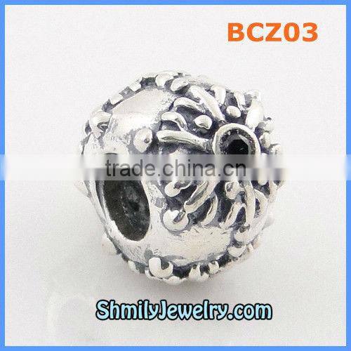 Wholesale 925 Sterling Silver CZ Pave Beads With Flower Pattern BCZ03