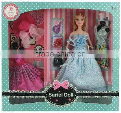 11.5 inch plastic pretty doll with different dress shoes and handbag and so on