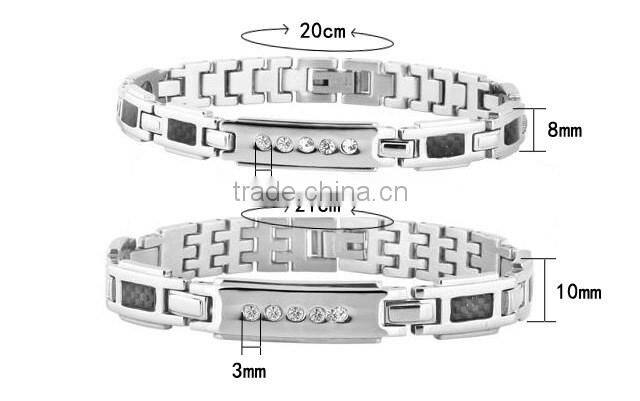Cubic Zirconia Setting Magnet Titanium Bracelets for Couples, Stainless Steel pain relief sports bracelet